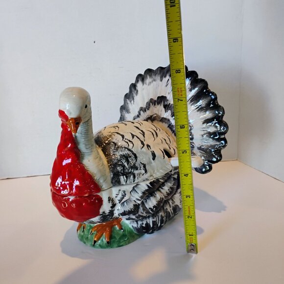Vtg Bresolin Ceramic Turkey Soup Tureen w/ Ladle Hand Painted Italy -HAS A CRACK - Picture 10 of 13